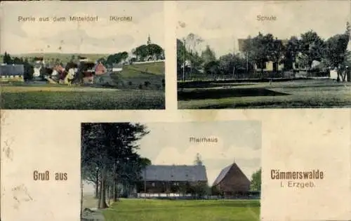 Ak Kämmerswalde Cämmerswalde Neuhausen im Erzgebirge, Landschaft, Kirche, Schule, Pfarrhaus, G...