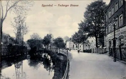 Ak Eppendorf in Sachsen,  Freiberger Strasse, Fluss, Bäume, Gebäude, Straße