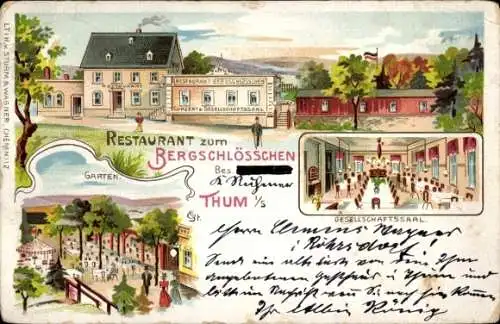 Litho Thum im Erzgebirge Sachsen, Restaurant Bergschlößchen, Gesellschaftssaal