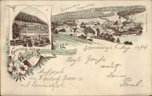 Vorläufer Litho Schmiedeberg Dippoldiswalde im Erzgebirge,Totalansicht, Gasthof Schmiedeberg