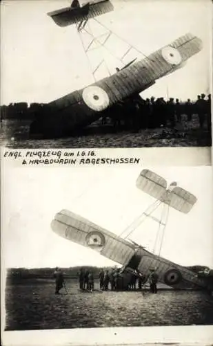 Foto Ak Englisches Flugzeug abgeschossen, Kriegsbeute, I. WK