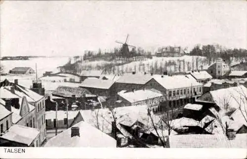 Ak Talsen Talsi Kurland Lettland, Winteransicht, Windmühle