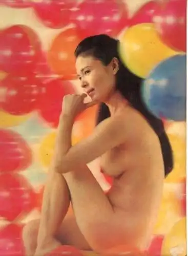 3-D Ak Erotik, Nackte Asiatin, Frauenakt, Busen, Beine, Ballons
