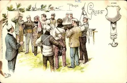 Studentika Künstler Ak Thiele, Arthur, Studenten bei der Mensur, Pause, BB&OL 1806