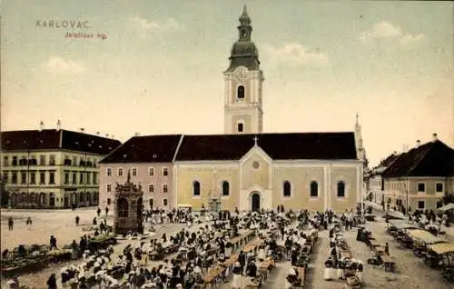 Ak Karlovac Karlstadt Kroatien, Jelačićev trg, Markt