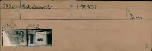 Kontaktabzug Fotos Berlin Tiergarten, 2 Fotos ca. 4x2 cm, Potsdamer Str. 104/106, Lothar Stresen &Co