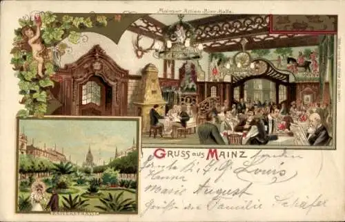 Litho Mainz am Rhein, Kaiserstraße, Mainzer Ancien Bierhalle