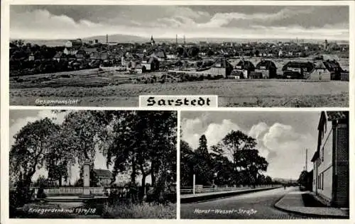 Ak Sarstedt Niedersachsen, Gesamtansicht, Horst-Wesel-Straße, Kriegerdenkmal