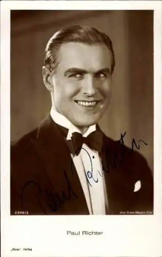 Ak Schauspieler Paul Richter, Portrait, Fliege, Ross 3348/3, Autogramm