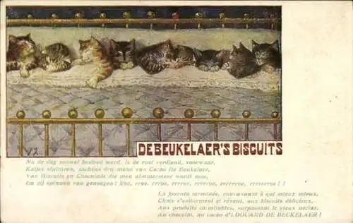 Künstler Ak Schlafende Katzen, Werbung, Chocolat de Beukelaer