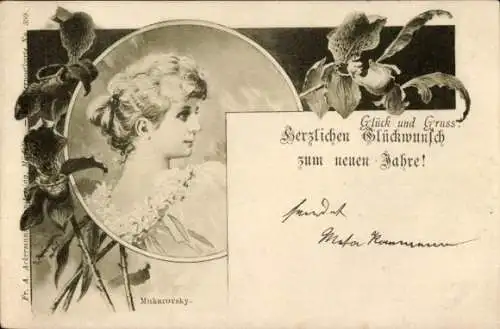 Künstler Litho Mukarovsky, Neujahr, Frau, Portrait