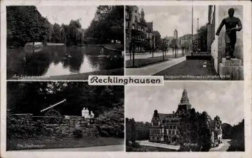 Ak Recklinghausen im Ruhrgebiet, Am Schwanenteich, Herzogswall mit Kreishaus, Christuskirche, ...