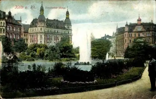 Ak Köln am Rhein, Deutscher Ring mit Springbrunnen, Hotel im Hintergrund