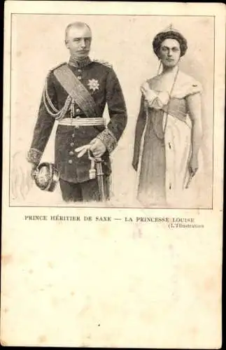 Ak Kronprinz Friedrich August III. von Sachsen, Prinzessin Luise von Österreich Toskana