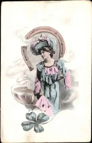 Ak Junge Frau, Portrait, Hufeisen