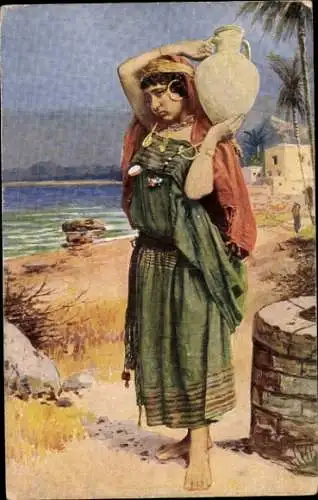 Ak Beduinische Wasserträgerin, Frau in Volkstracht, Wasserkrug