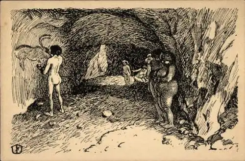 Künstler Ak Künstler der Eiszeit, Höhlenmalerei
