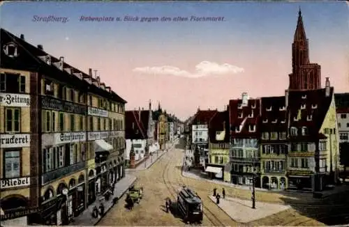 Ak Strasbourg Straßburg Elsass Bas Rhin, Rabenplatz, Fischmarkt