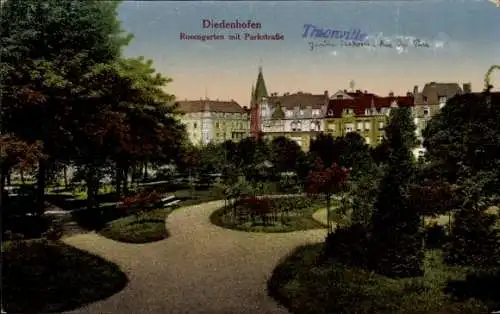 Ak Thionville Diedenhofen Lothringen Moselle, Rosengarten mit Parkstraße