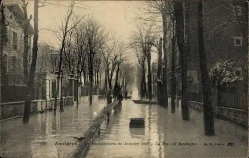 Ak Asnières sur Seine Hauts-de-Seine, Rue de Bretagne, Inondations de Janvier 1910