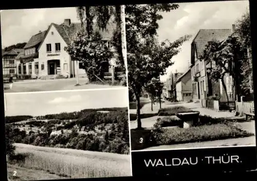 Ak Waldau Schleusingen in Thüringen, Konsum-Landwarenhaus, Hauptstraße, Panorama