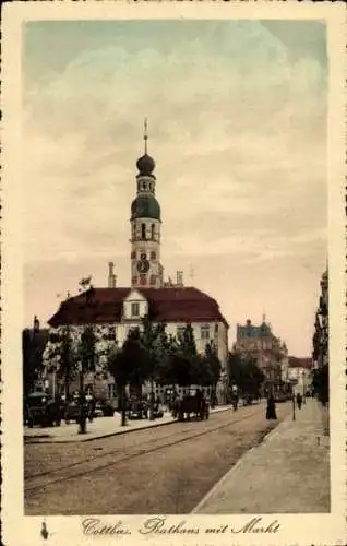 Ak Mitte Cottbus in der Niederlausitz,  Rathaus mit Markt