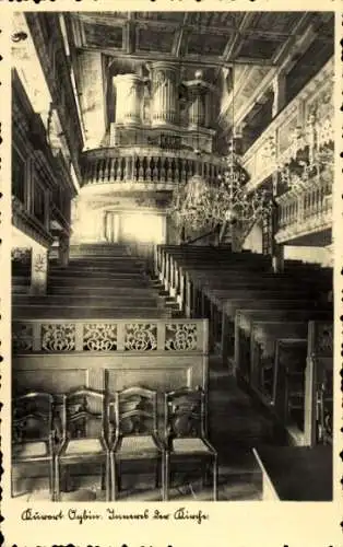 Ak Hain Oybin in der Oberlausitz, Innenraum einer Kirche mit Blick auf die Orgel