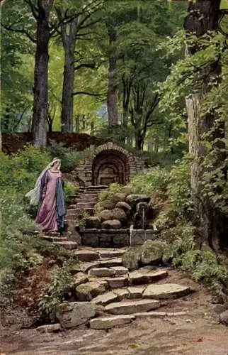 Ak Lutherstadt Eisenach in Thüringen, Wartburg, Elisabethbrunnen