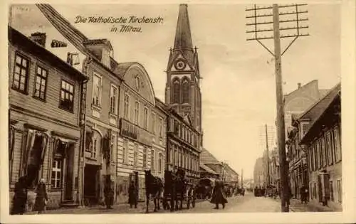 Ak Jelgava Mitau Lettland, Die katholische Kirchenstraße, Kirchturm