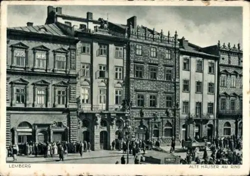 Ak Lwów Lemberg Ukraine, Alte Häuser am Ring, Rynek