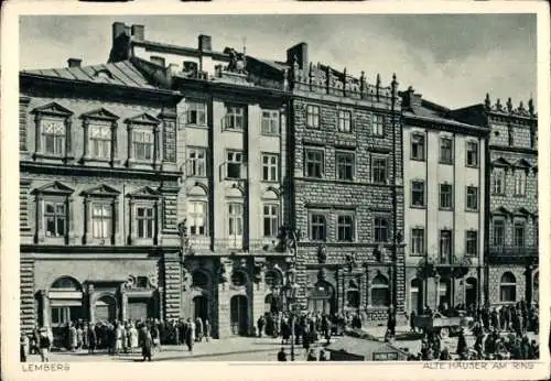 Ak Lwów Lemberg Ukraine, Alte Häuser am Ring, Rynek