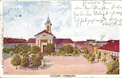 Ak Wien 8 Josefstadt, Aussicht auf Paradeplatz, Uhrturm, Bäume, historische Gebäude