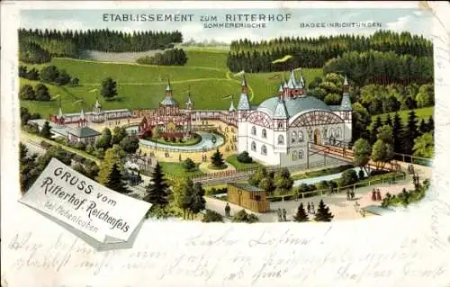 Ak Reichenfels in Kärnten, Etablissement zum Ritterhof, Sommererische Badeeinrichtungen, Gruß ...