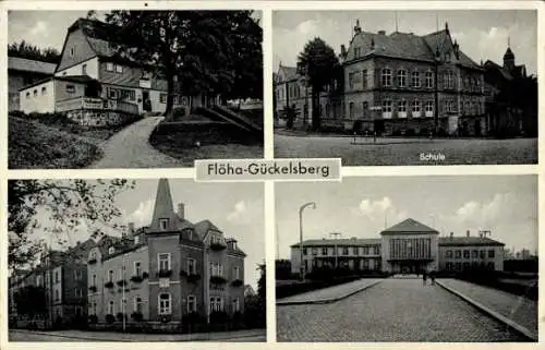 Ak Gückelsberg Flöha in Sachsen, Schule, Gaststätte, Kolonialwarenhandlung, Bahnhof