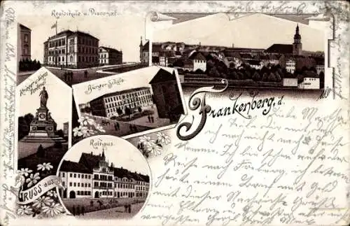Litho Frankenberg an der Zschopau Sachsen, Realschule, Diaconat, Bürgerschule, Rathaus