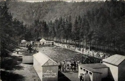 Ak Aue im Erzgebirge Sachsen, Stadtbad, Freibad im Wald, Badegäste