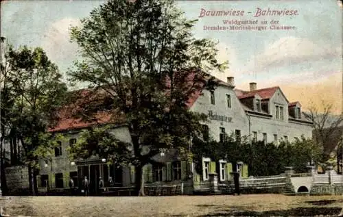 Ak Moritzburg Sachsen, Waldgasthof Baumwiese Bahnwiese, Dresden Moritzburger Chaussee
