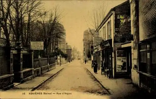 Ak Asnières sur Seine Hauts-de-Seine, Straße mit Gebäuden, Bäume, Werbung, ruhige Atmosphäre