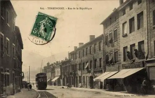 Ak Terrenoire Saint Étienne Loire, Straße der Republik, Tram