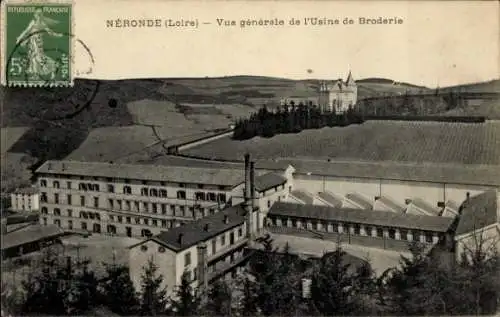 Ak Neronde Loire, Vue générale de l'Usine de Broderie