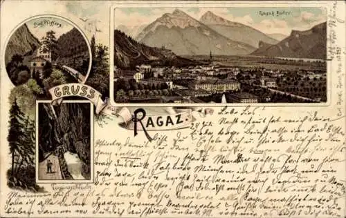 Ak Bad Ragaz Kanton St. Gallen, Bad Präffers, Panorama von  Tayingschlucht, Berglandschaft