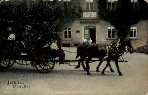 Ak Geyersdorf Annaberg Buchholz Erzgebirge, Bäckerei Bruno Bohne, Pferdewagen, Pfingstausfahrt