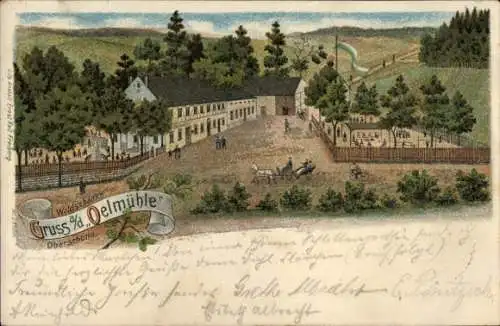 Litho Oberschöna in Sachsen, Waldschänke Oelmühle