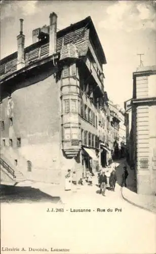 Ak Lausanne Kanton Waadt, Historische Straßenansicht, Rue du Pré, Gebäude, Leute