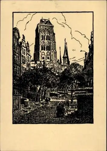 Künstler Ak Völker, H., Gdańsk Danzig, Marienkirche