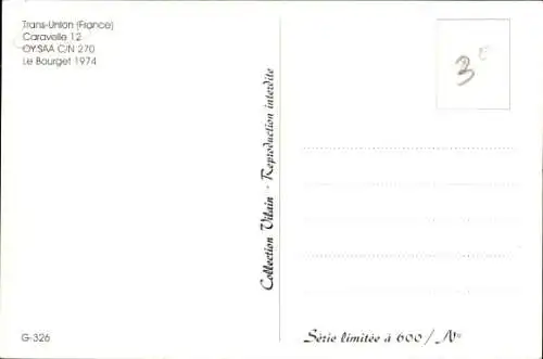 Ak Französisches Passagierflugzeug, Trans-Union, Caravelle 12