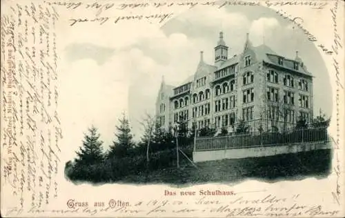 Ak Olten Kanton Solothurn, Das neue Schulhaus, Postkarte aus  Luftaufnahme des Schulgebäudes