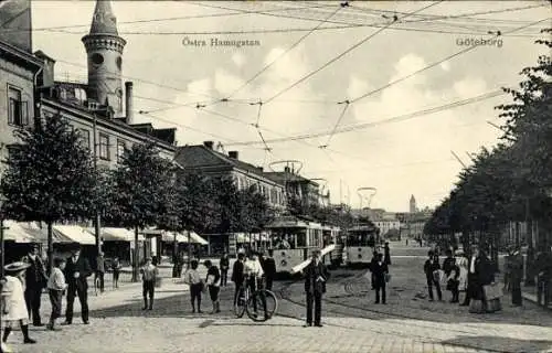 Ak Göteborg Schweden, Östra Hamngatan, Straßenbahnen