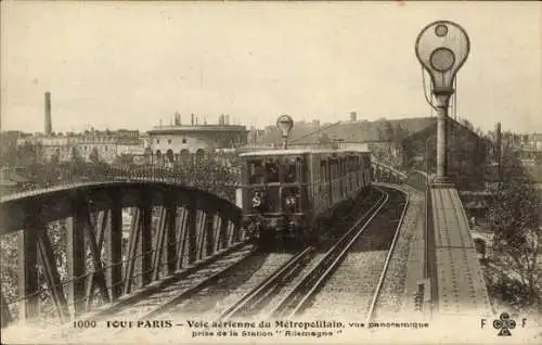 Ak Paris, Metropolitain, vue panoramique prise de la Station Allemagne