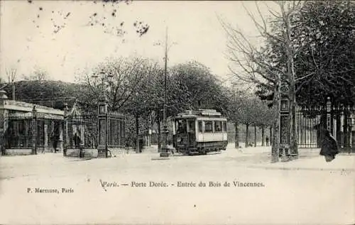 Ak Paris XII Bois de Vincennes, Porte Doree, Entree du Bois de Vincennes, Straßenbahn